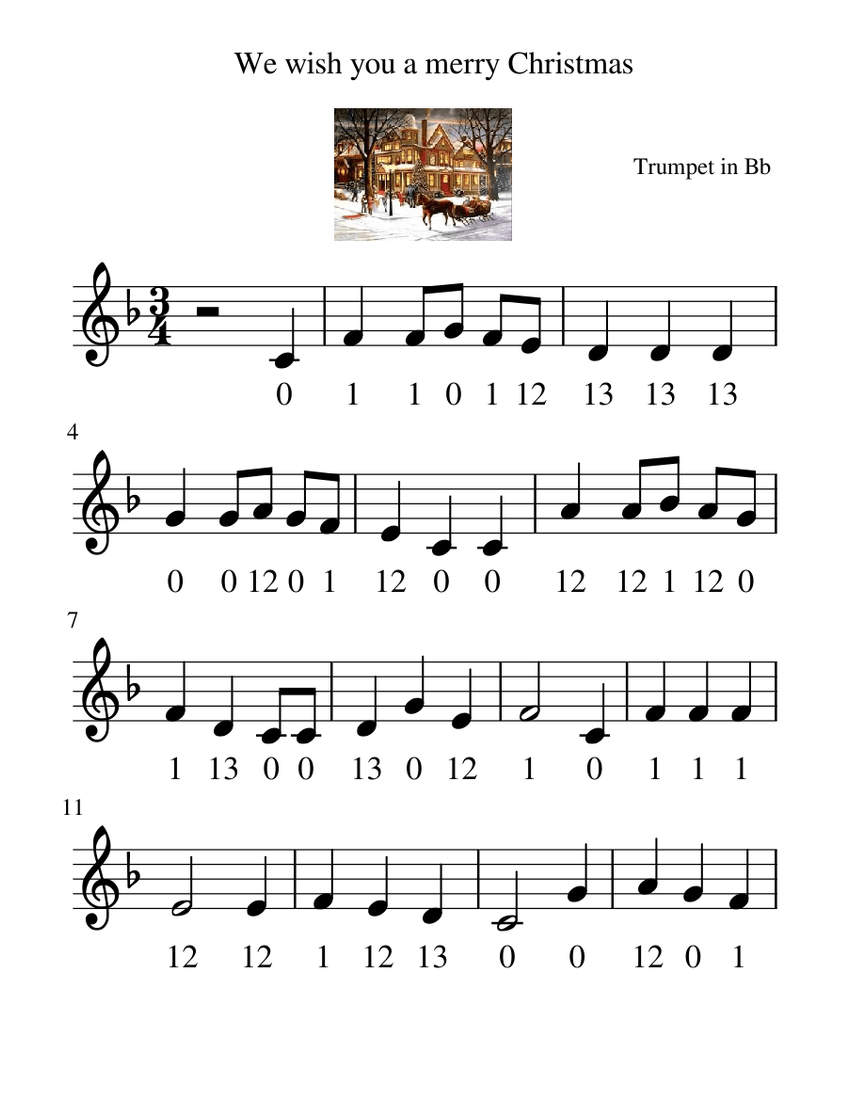 score 0 we wish you a merry christmas trumpet sheet music for cornet (solo