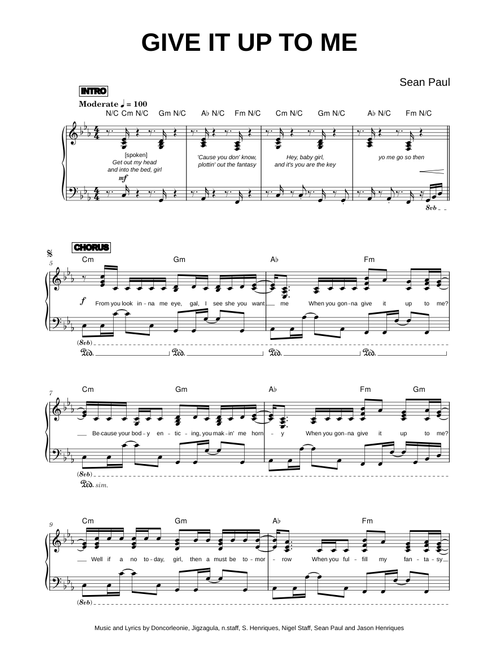 GIVE IT UP TO ME - Sean Paul (Piano)