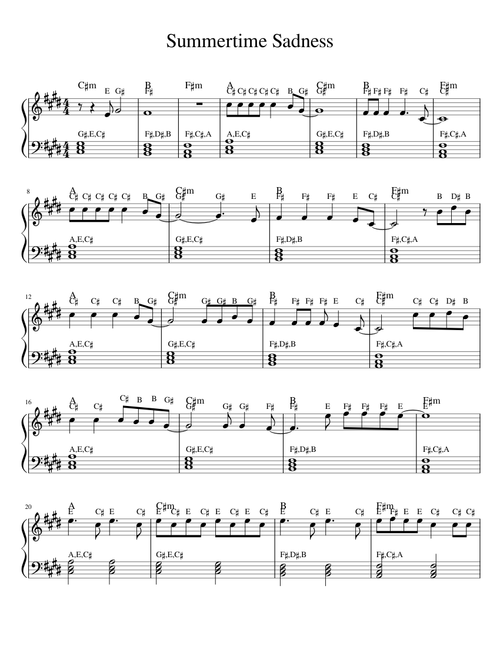 Summertime Sadness (Easy Version)