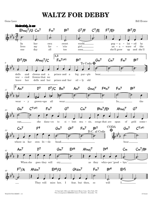 Waltz For Debby [lead sheet] – Bill Evans, Gene Lees