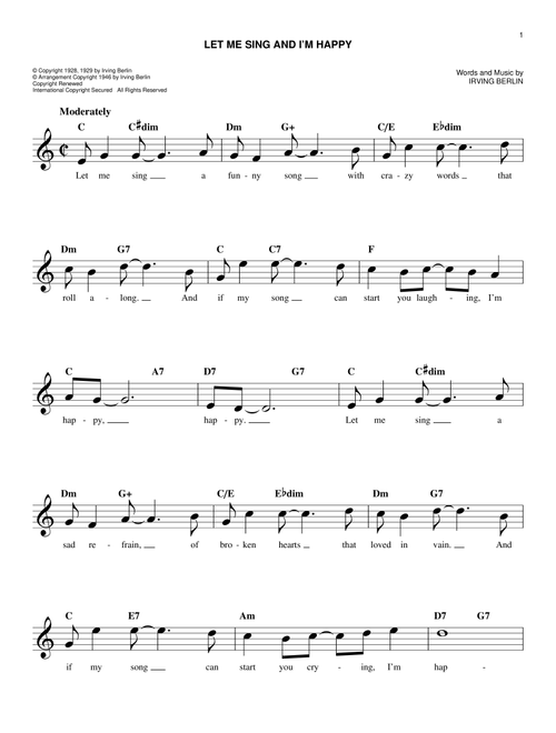 Let Me Sing And I'm Happy - Irving Berlin (Easy Lead Sheet - Fake Book)