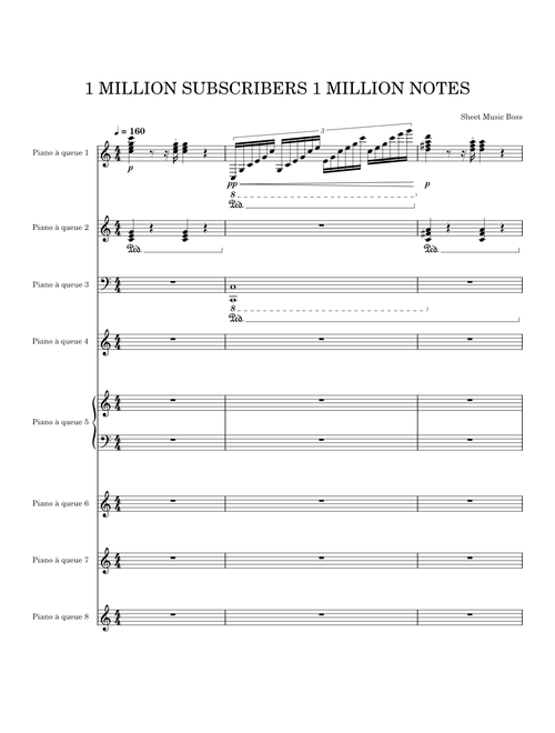 1 MILLION SUBSCRIBERS 1 MILLION NOTES – Sheet Music Boss
