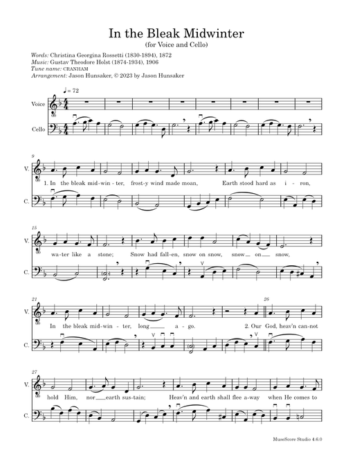 In the bleak midwinter – Gustav Holst (Voice and Cello)