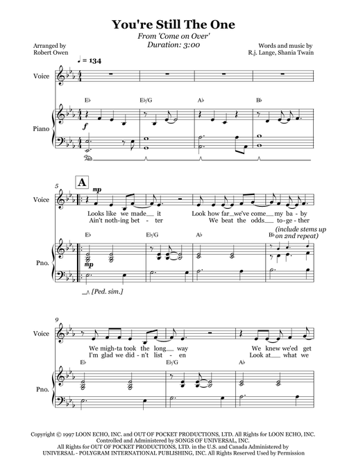 You're Still The One (Arr. Robert Owen) - Shania Twain (Piano-Vocal-Guitar (Piano Accompaniment))