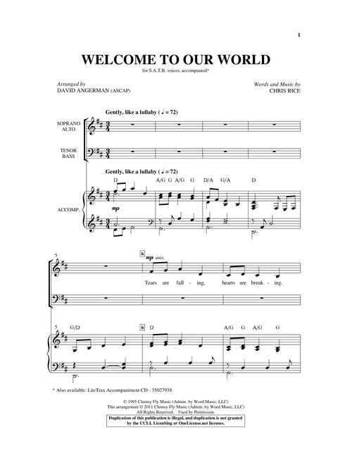 Welcome To Our World (Arr. David Angerman) - Chris Rice (Choral, SATB)