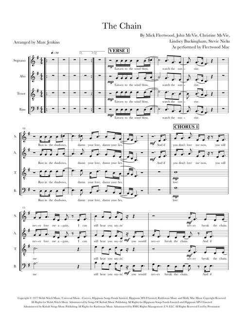The Chain (Arr. Marc Jenkins) - Fleetwood Mac (Choral, SATB)