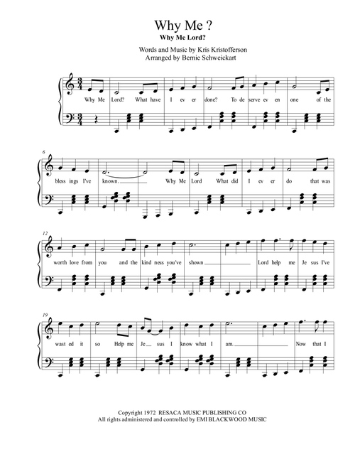 Why Me? (why Me, Lord?) (Arr. Bernie Schweickart) - Cristy Lane (Piano-Vocal-Guitar (Piano Accompaniment))