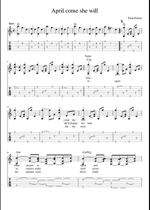 April Come She Will - Simon & Garfunkel Sheet Music and Tab for Guitar ...