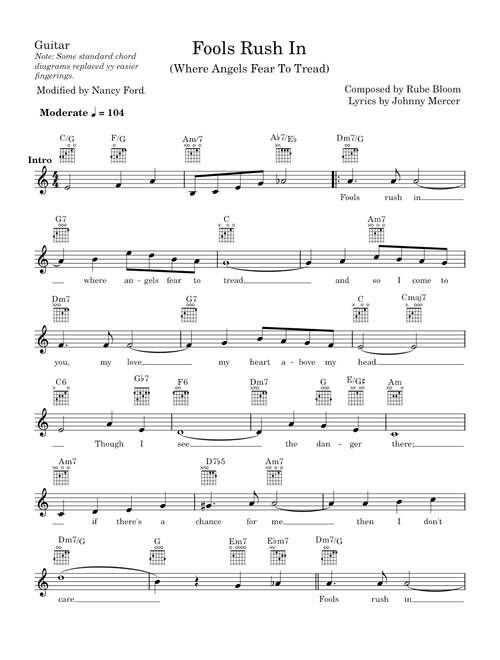 Fools Rush In - Rube Bloom and Johnny Mercer (Guitar)