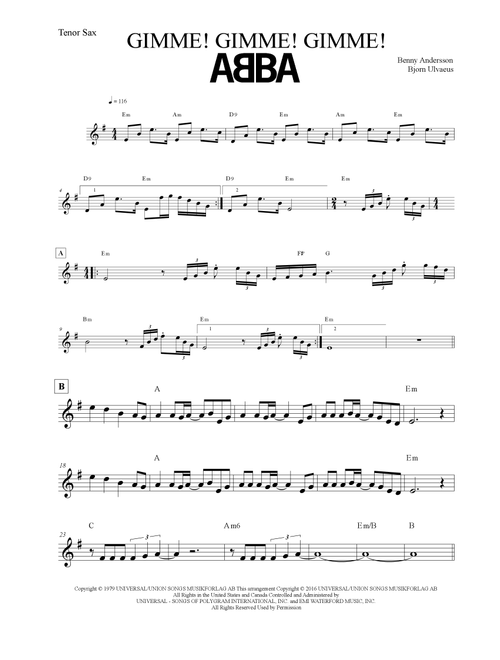 Gimme! Gimme! Gimme! (A Man After Midnight) (Arr. Leo Silva) - ABBA (Tenor Sax Solo)