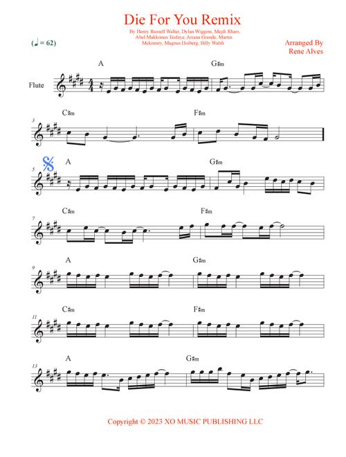 Die For You Remix (Arr. Rene Alves) - The Weeknd With Ariana Grande (Flute Solo)