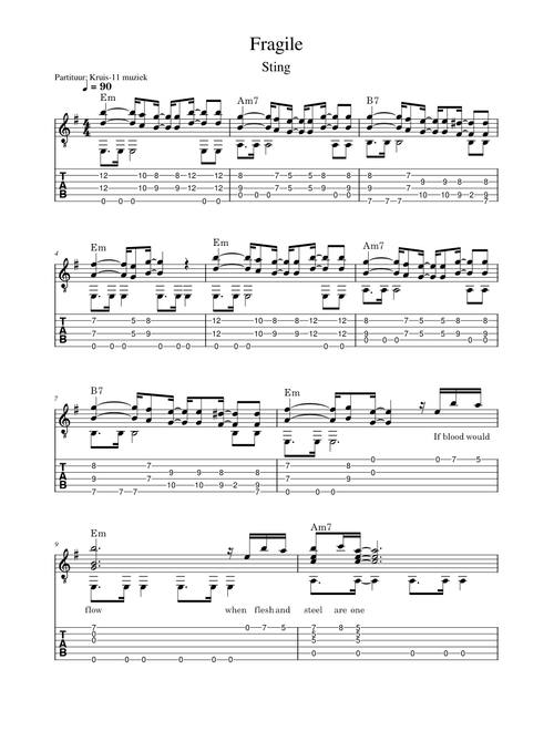 Sting - Fragile - guitar TAB