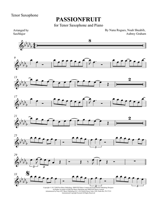Passionfruit (Arr. SaxMajor) - Drake (Tenor Sax Solo)
