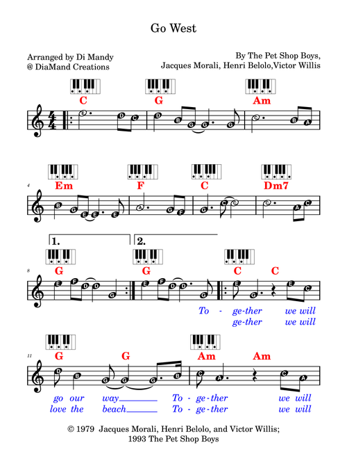 Go West (Arr. Dianne Mandy) - The Pet Shop Boys (Lead Sheet - Fake Book)