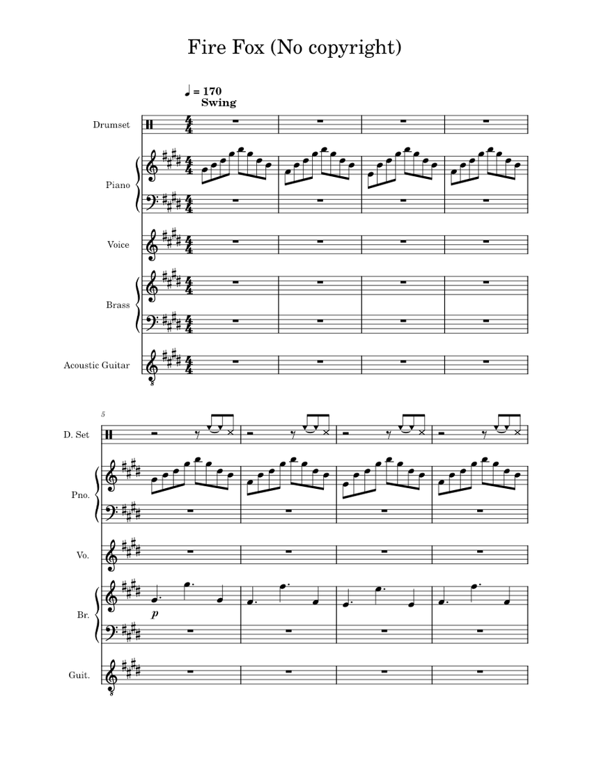 Fire Fox (No copyright) Sheet music for Piano, Vocals, Guitar, Drum