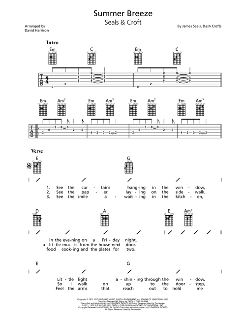 Summer Breeze (Arr. David Harrison) - Seals & Crofts (Guitar Chords-Lyrics)