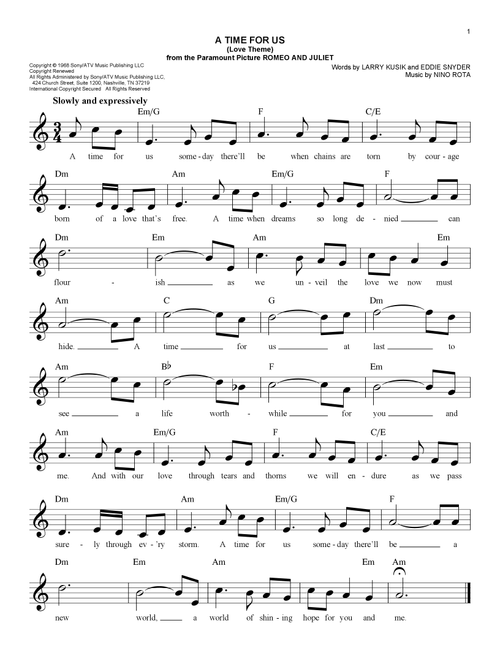 A Time For Us (Love Theme from Romeo And Juliet) - Nino Rota (Easy Lead Sheet - Fake Book)