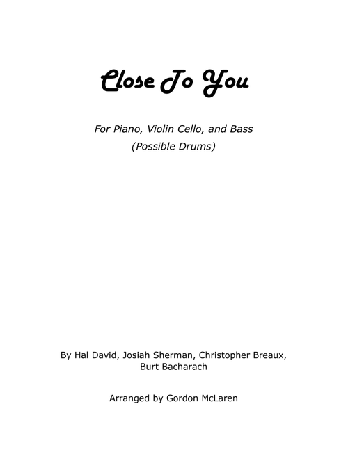 Close To You (Arr. Gordon McLaren) - Frank Ocean (Small Ensemble)
