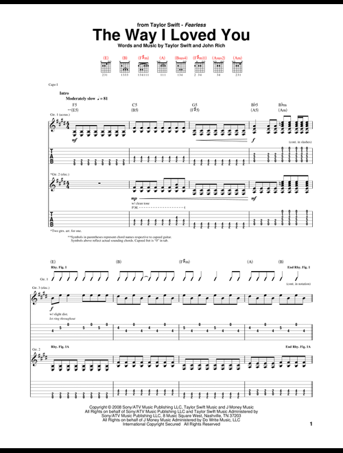 The Way I Loved You - Taylor Swift (Guitar Tab)