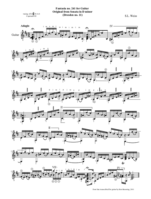 Fantasia for Guitar, original from Sonata in D-minor (Dresden no. 11), S.L. Weiss