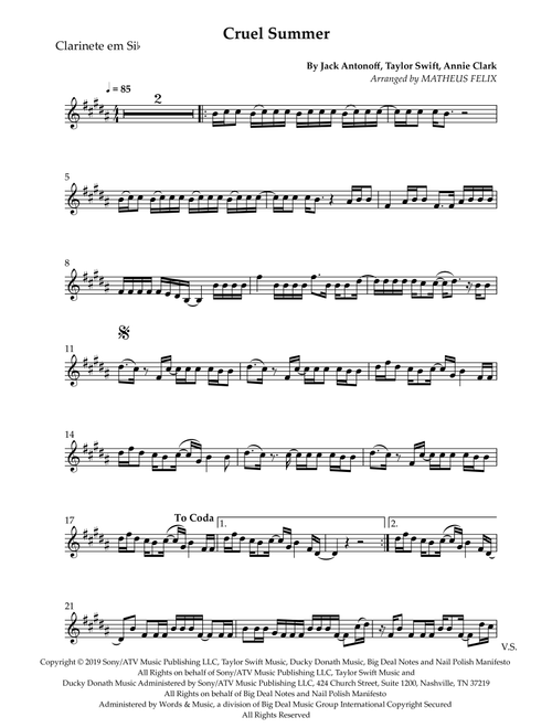 Cruel Summer (Arr. Matheus Felix) - Taylor Swift (Clarinet Solo)