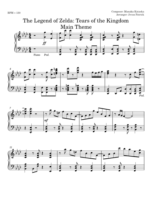 Main Theme - The Legend of Zelda: Tears of the Kingdom – Manaka Kataoka, Yasuaki Iwata, and Hajime Wakai TOTK Sheet Music