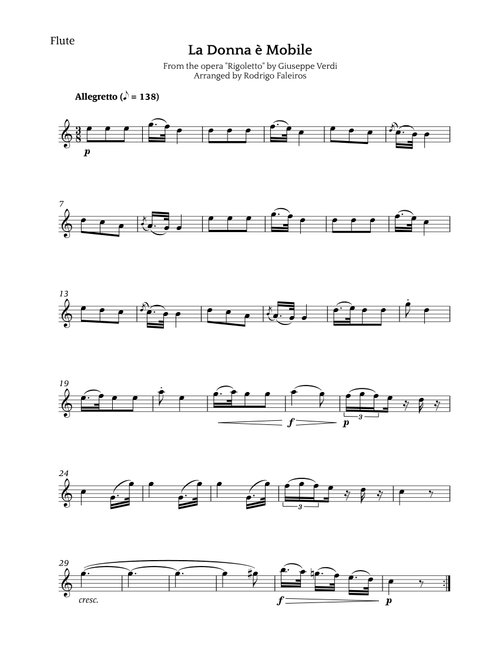 La Donna è Mobile (Arr. Rodrigo Faleiros) - Verdi, Giuseppe Verdi (Flute Solo)