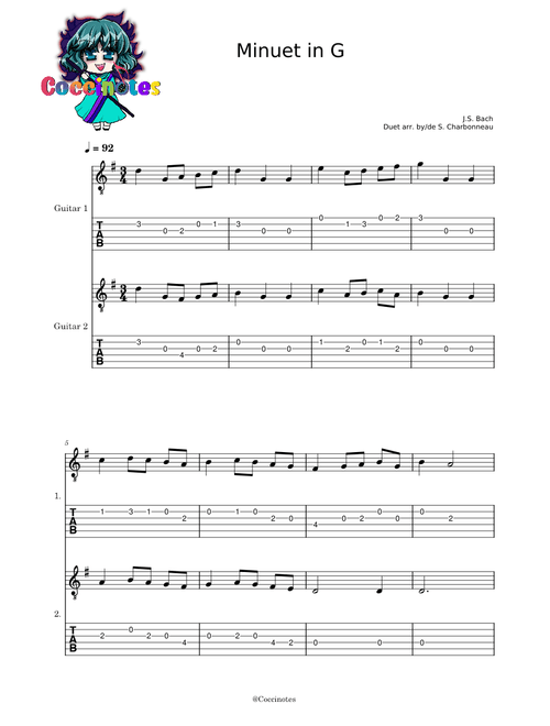 Minuet in G major for two guitars