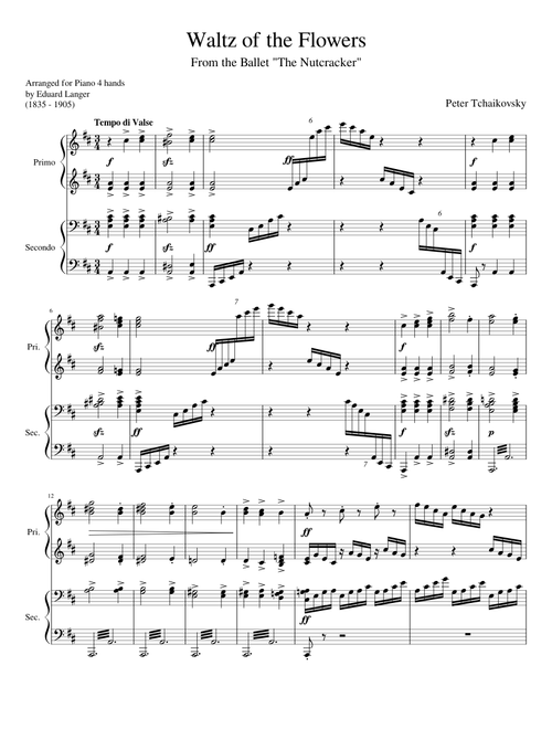 Tchaikovsky Waltz of the Flowers from The Nutcracker (Piano 4 hands)