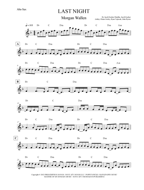 Last Night (Arr. Leo Silva) - Morgan Wallen (Alto Sax Solo)
