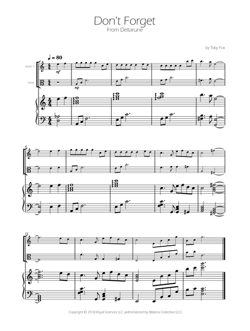 Don't Forget (Arr. Ygor Nunes Silva) - Toby Fox (Instrumental Duet and Piano)