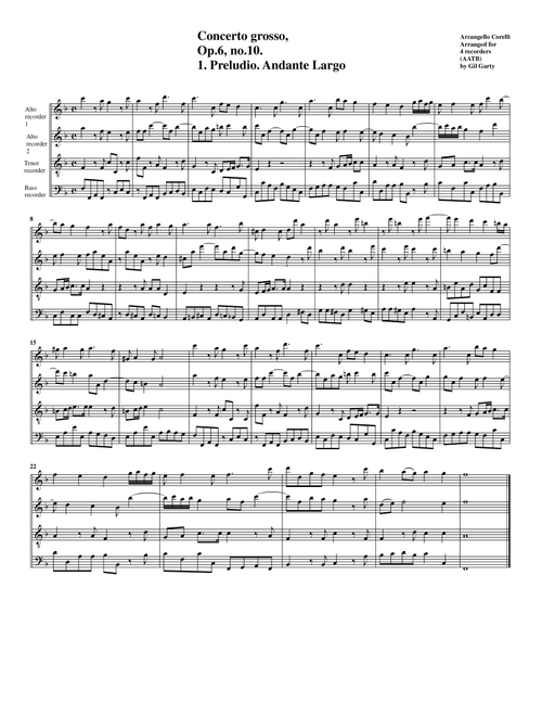Concerto grosso, Op.6, no.10 (arrangement for 4 recorders) (Arr. Gil Garty) - Arcangelo Corelli (Recorder Ensemble)