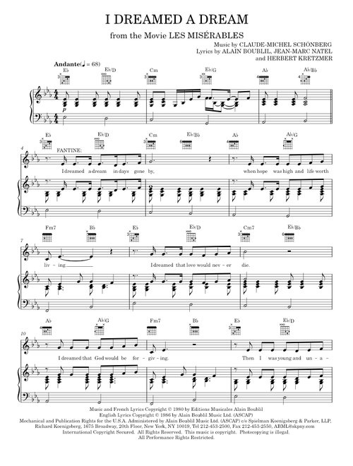 I Dreamed A Dream - Claude-Michel Schonberg (Piano-Vocal-Guitar)