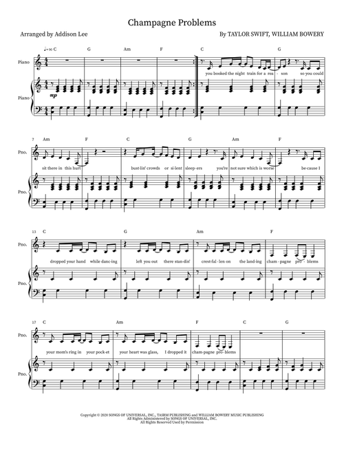 Champagne Problems (Arr. Addison Lee) - Taylor Swift (Piano Vocal)