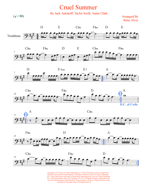 Cruel Summer (Arr. Rene Alves) - Taylor Swift (Trombone Solo)