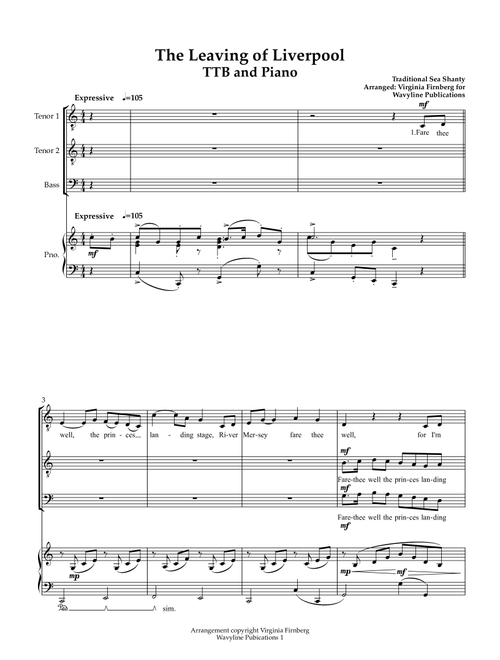 The Leaving of Liverpool (Arr. Virginia Firnberg) - The Dubliners, Fisherman's Friends (Choral, 3-Part)