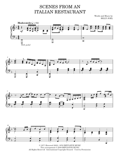 Scenes from an italian restaurant - Billy Joel (Piano Solo)
