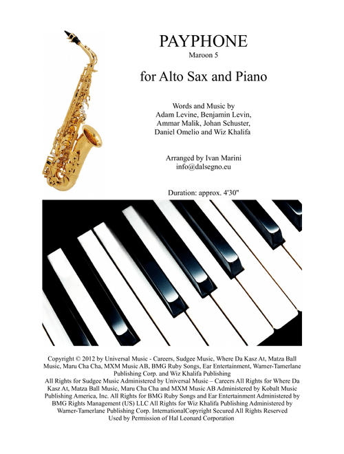 Payphone (Arr. Ivan Marini) - Maroon 5 Featuring Wiz Khalifa (Alto Sax and Piano)