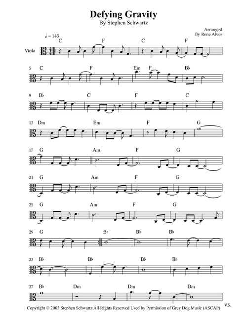 Defying Gravity (Arr. Rene Alves) - Stephen Schwartz (Viola Solo)