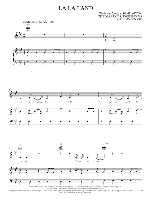 La la land - Demi Lovato (Piano-Vocal-Guitar)