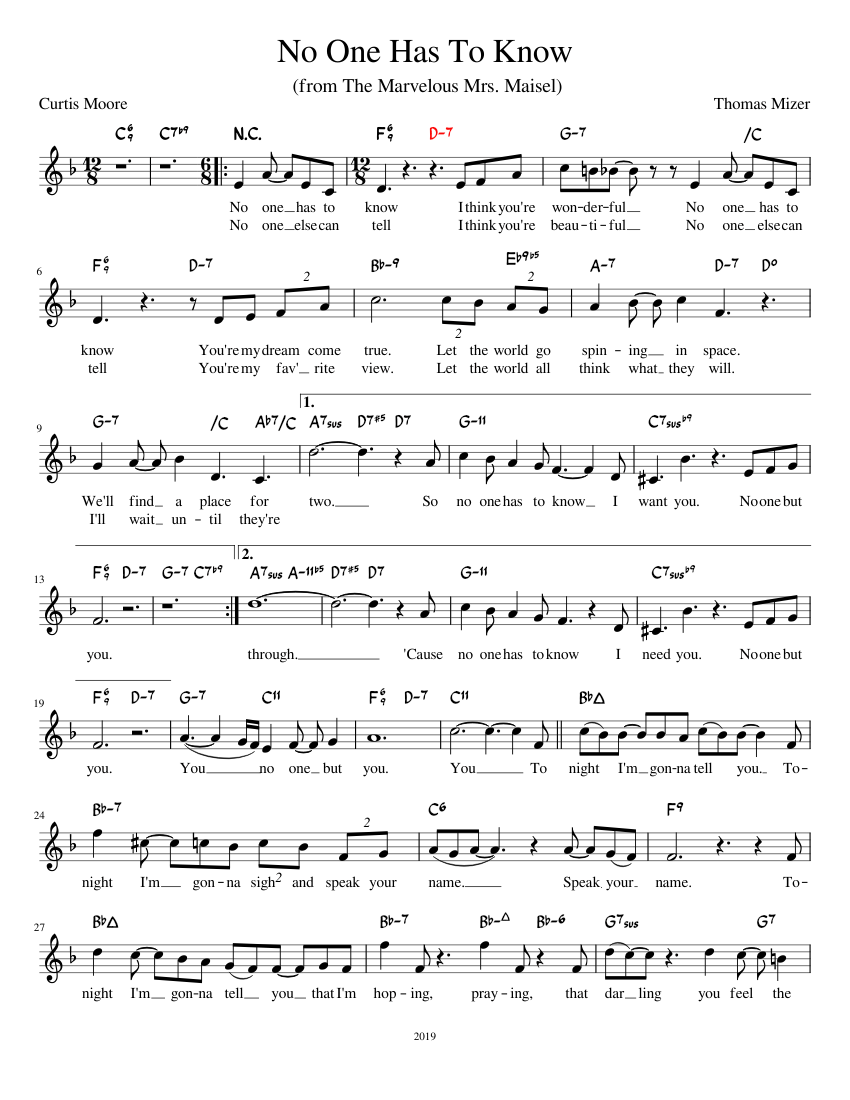 No One Has To Know Sheet Music with Chords for Piano (Solo) easy