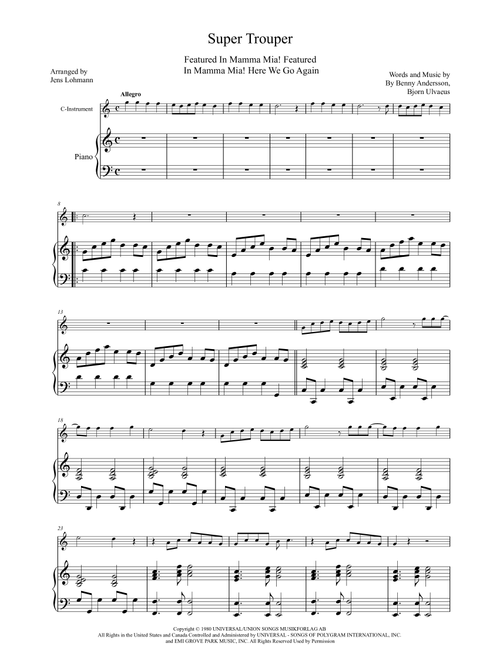 Super Trouper (Arr. Jens Lohmann) - ABBA (Instrumental Solo (with Piano Accompaniment))