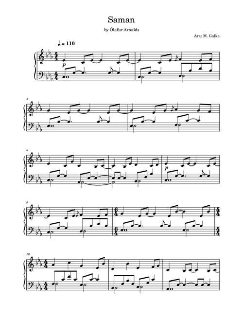 Saman (Arr. Magdalena Galka) - Olafur Arnalds (Piano Solo)