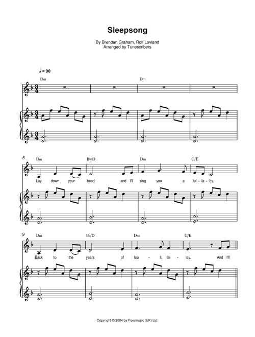 Sleepsong (Arr. Tunescribers) - Brendan Graham, Rolf Lovland (Piano Vocal)