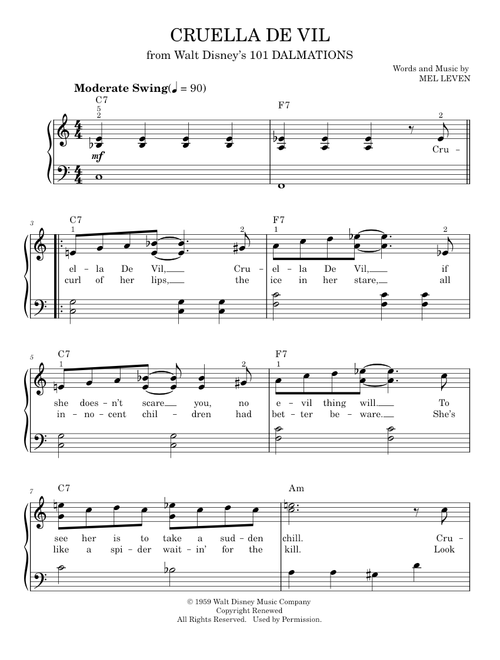 Cruella de Vil - Mel Leven (Easy Piano)