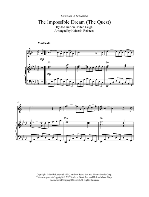 The Impossible Dream (the Quest) (Arr. Kaiserin Rebecca) - Man Of La Mancha (Alto Sax and Piano)