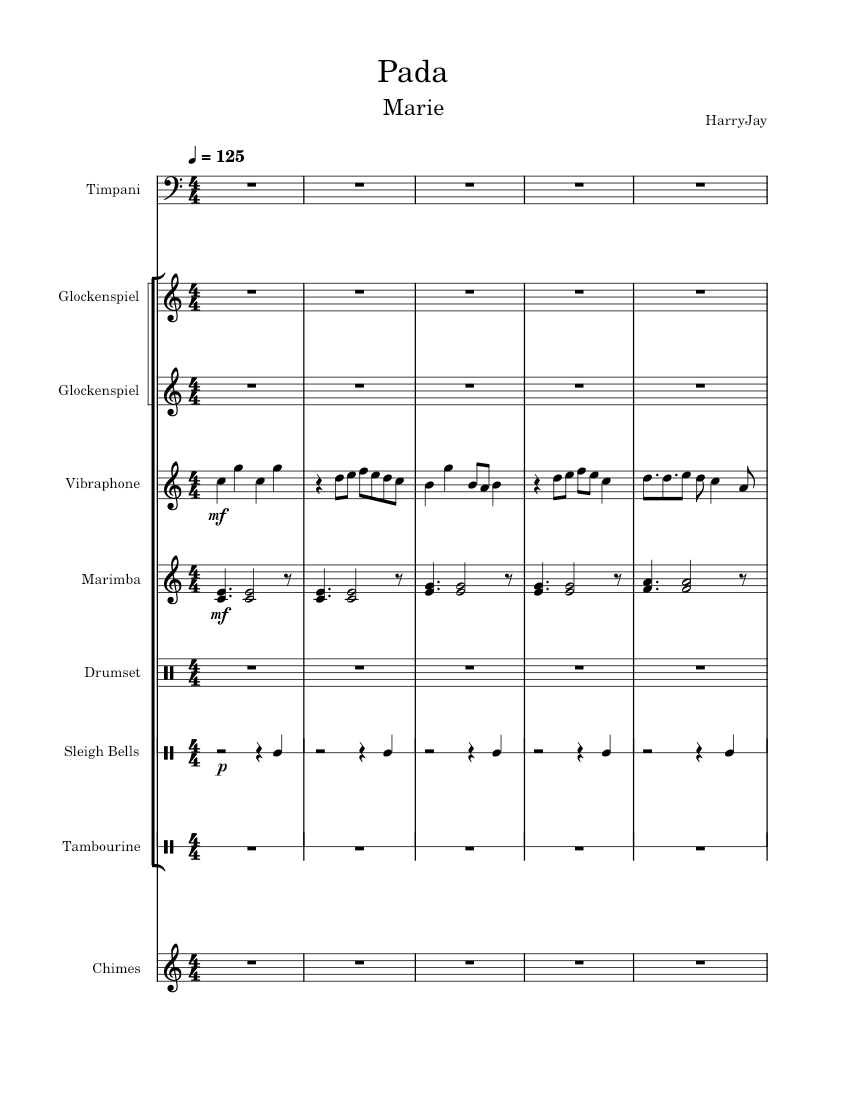 Pada Marie Sheet music for Tambourine, Timpani, Vibraphone