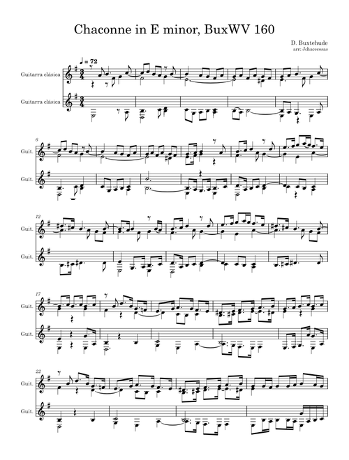Chaconne in E minor, BuxWV 160 – Dietrich Buxtehude arranged for two guitars