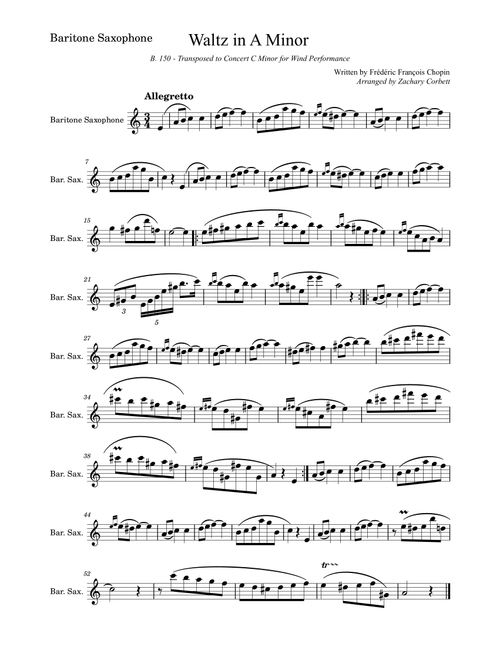 Waltz in A Minor B150 (Arr. Zachary Corbett) - Chopin (Baritone Sax and Piano)