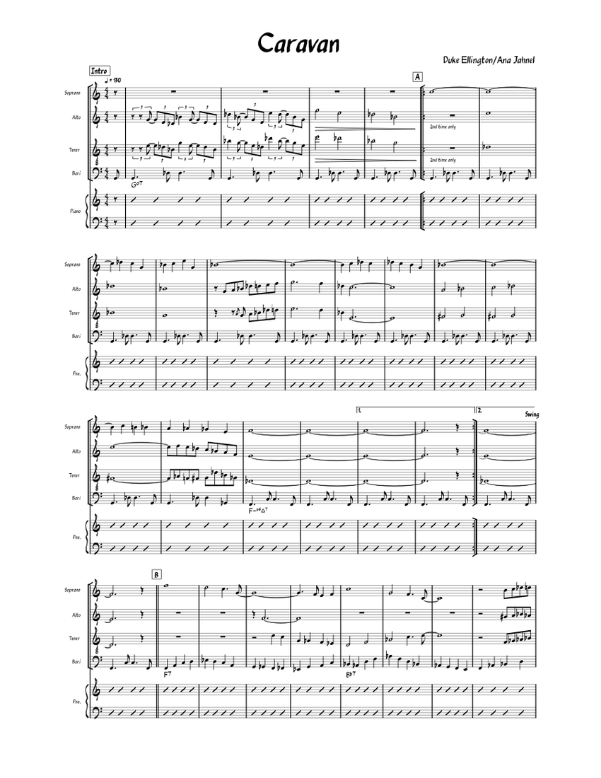 Caravan Duke Ellington Sax Quartet Arrangement Sheet music for Piano